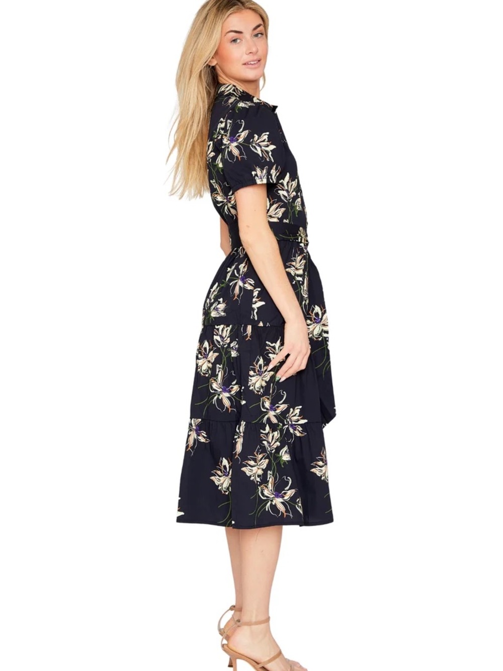 Taylor Tillman Chloe Midi Shirt Dress Garden Romance Floral Black Yellow XL